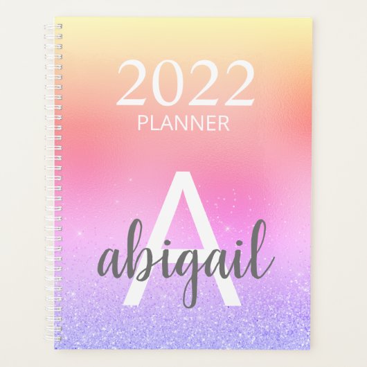 2023 Rainbow Pastel Glitter Stylish Monogram Name Planner (Voorkant)