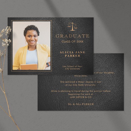 2023 Rechtsschool afstuderen zwarte goudfoto Aankondiging