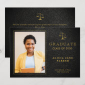 2023 Rechtsschool afstuderen zwarte goudfoto Aankondiging (Voorkant / Achterkant)