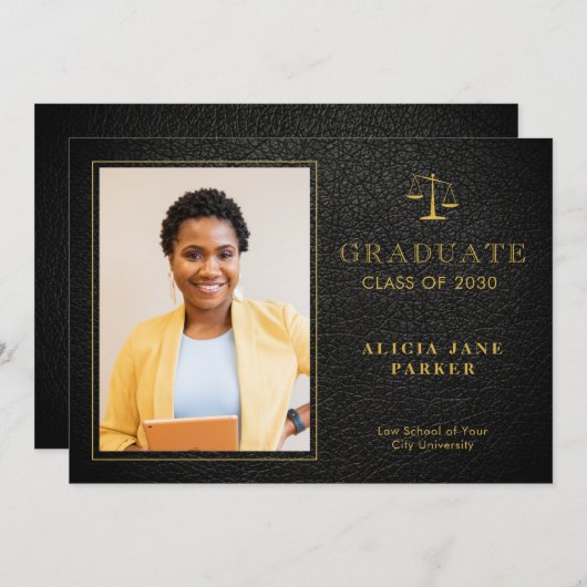 2023 Rechtsschool afstuderen zwarte goudfoto Aankondiging (Voorkant / Achterkant)