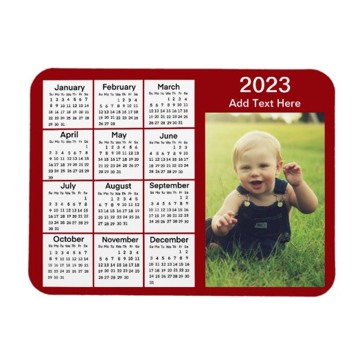 2023 Red Mini Photo Calendar Magneet (Horizontaal)