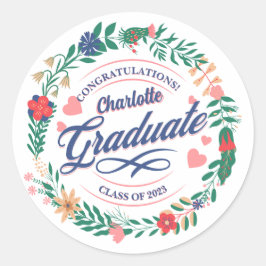 2023 Retro Flower Wreath Afstudeerder Party Napkin Ronde Sticker