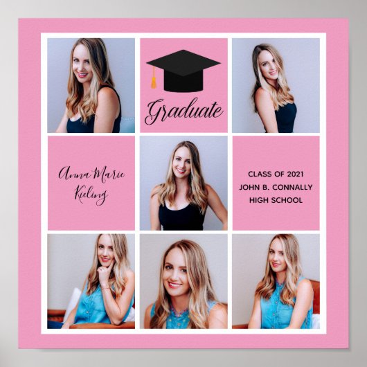 2023 Roze Afstuderen Foto Collage Graduation Party Poster (Voorkant)