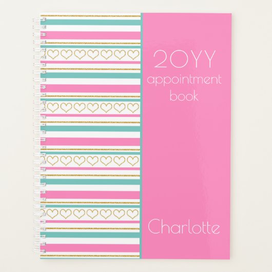 2023 Roze Benoeming Book Glitter Hearts Name Planner (Voorkant)