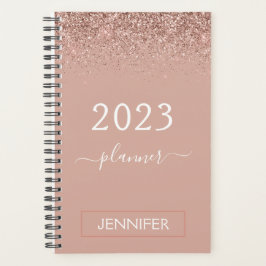 2023 Roze Goud Blush Roze Glitter Monogram Meisjes Planner