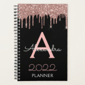 2023 Roze Goud - Blush Roze Zwart Glitter Monogram Planner (Voorkant)
