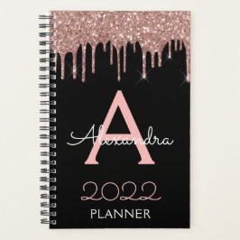 2023 Roze Goud - Blush Roze Zwart Glitter Monogram Planner