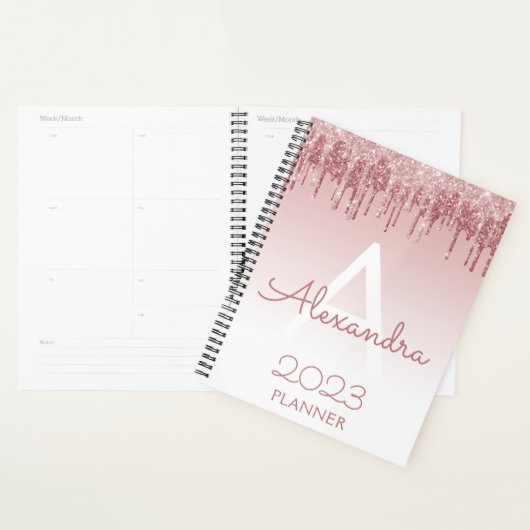 2023 Roze Goud Roze Glitter Glans Monogram Planner (Display)