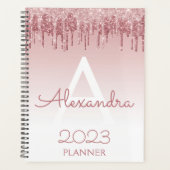 2023 Roze Goud Roze Glitter Glans Monogram Planner (Voorkant)