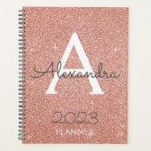 2023 Roze Goud Roze Glitter Monogram Planner (Voorkant)