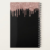 2023 Roze Goud - Roze Roze en Zwarte Glitter Monog Planner (Achterkant)