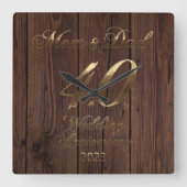 2023 Rustic Ruby Wedding 40th Jubileum Parents Vierkante Klok (Voorkant)