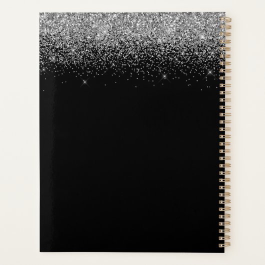 2023 Silver Black Glitter Sparkle Glam Monogram Planner (Achterkant)