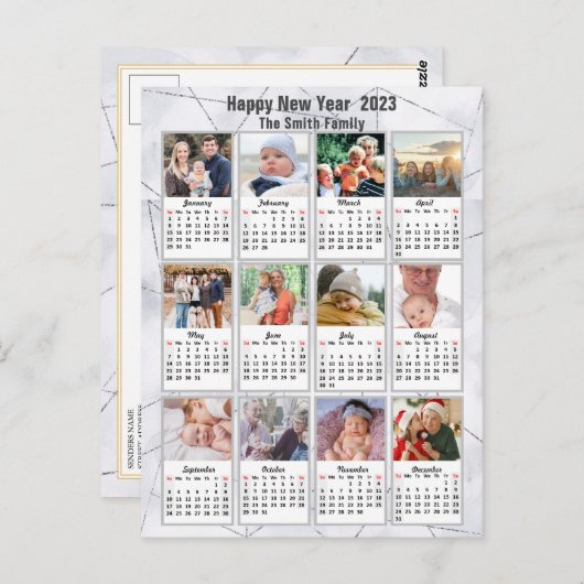 2023 Silver Gold Modern Family 12 Fotokalender Briefkaart (Voorkant / Achterkant)