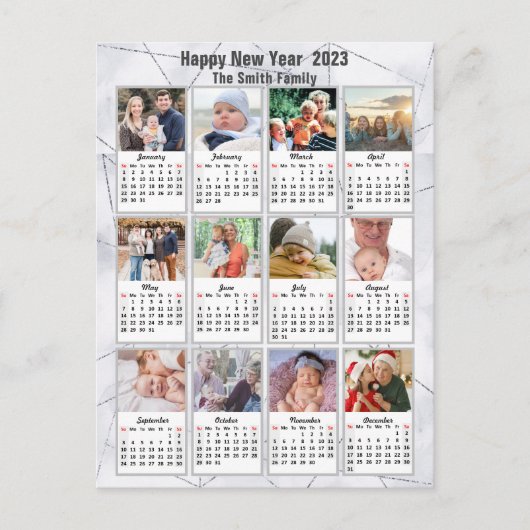 2023 Silver Gold Modern Family 12 Fotokalender Briefkaart (Voorkant)