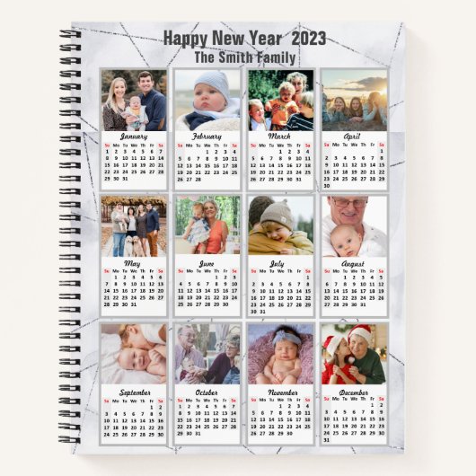 2023 Silver Gold Modern Family 12 Fotokalender Notitieboek (Voorkant)