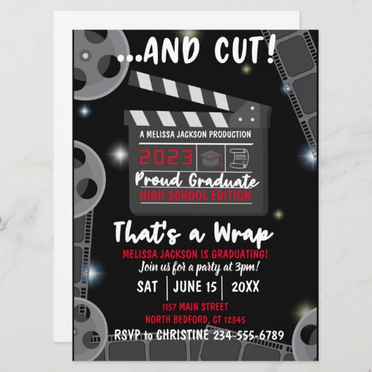 2023 Snijd dat is een zwarte uitnodiging van het A (Voorkant / Achterkant)