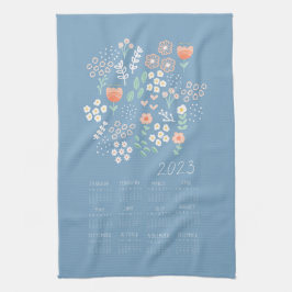 2023 Tea Towel Calendar Pastel blue Floral Theedoek