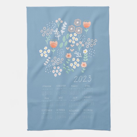 2023 Tea Towel Calendar Pastel blue Floral Theedoek (Verticaal)