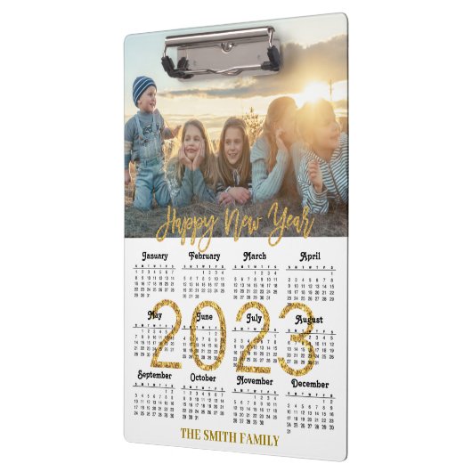 2023 Tijdelijk Glitter-script - Moderne gouden fot Klembord (Links)