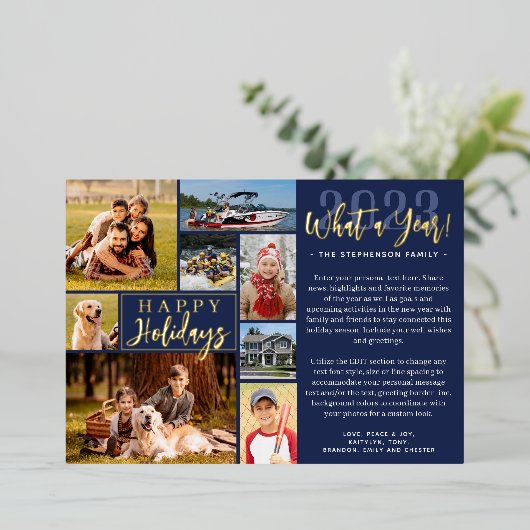 2023 Wat Een Jaar Foto Collage 2024 Agenda Folie Feestdagenkaart (Staand Voorkant)