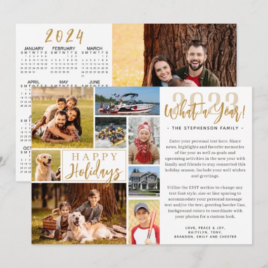 2023 Wat een jaar fotocollage 2024 kalender Feestdagenkaart (Voorkant / Achterkant)