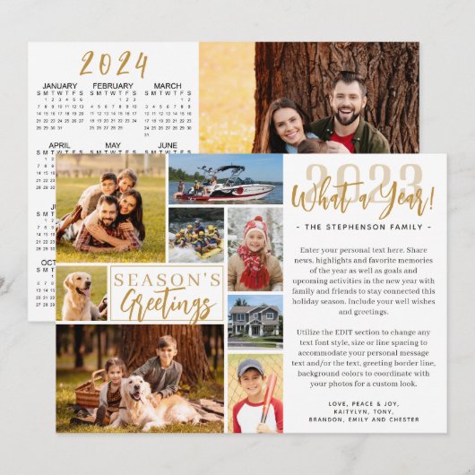 2023 Wat een jaar fotocollage 2024 kalender Feestdagenkaart (Voorkant / Achterkant)