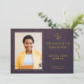 2023 Wetsschool afstuderen paarse gouden foto Aankondiging (Staand voorkant)