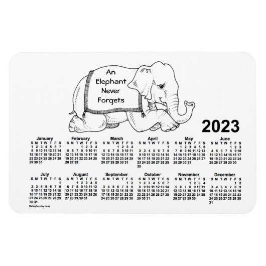 2023 White Elephant Calendar door Janz 4x6 Magnet Magneet (Horizontaal)