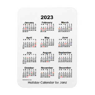 2023 White Holiday Calendar van Janz Magnet Magneet