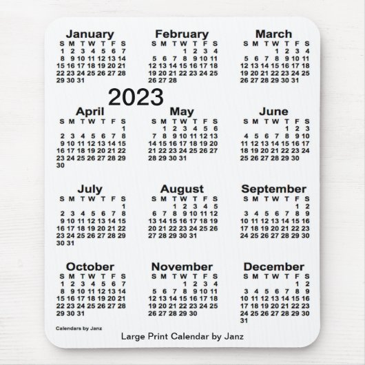 2023 White Large Print Calendar van Janz Muismat (Voorkant)