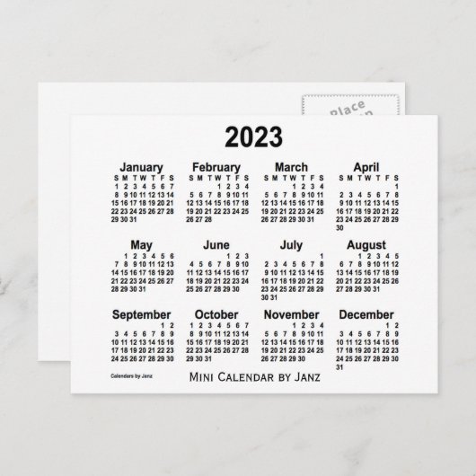 2023 White Mini Calendar van Janz Briefkaart (Voorkant / Achterkant)