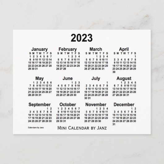 2023 White Mini Calendar van Janz Briefkaart (Voorkant)