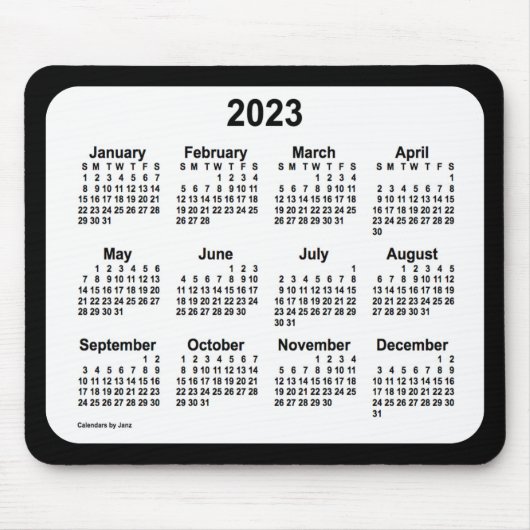 2023 White on Black Calendar van Janz Two Tone Muismat (Voorkant)
