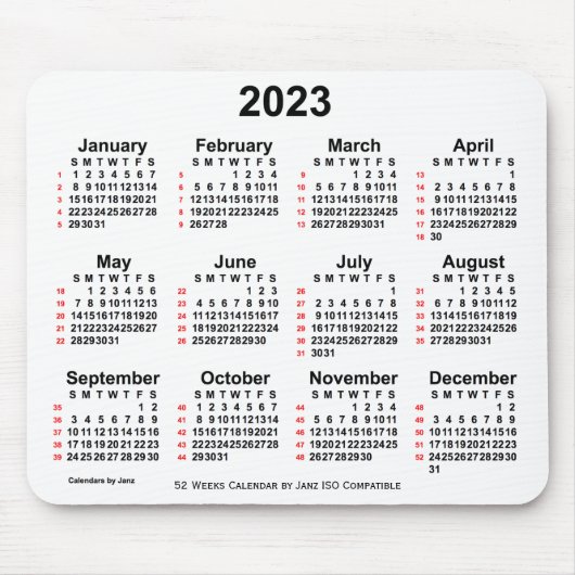 2023 Witte 52 weken ISO-kalender door Janz Muismat (Voorkant)