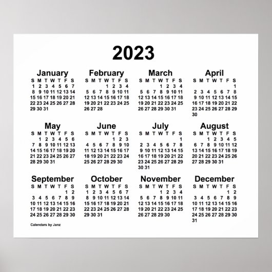 2023 Witte Wandkalender van Janz Poster (Voorkant)