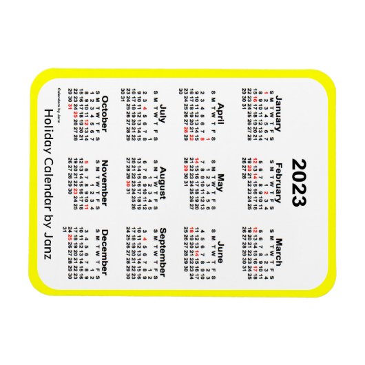 2023 Yellow Holiday Calendar door Janz Magnet Magneet (Horizontaal)