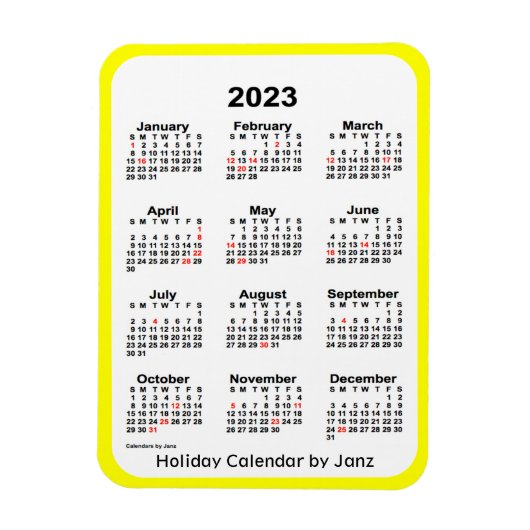2023 Yellow Holiday Calendar door Janz Magnet Magneet (Verticaal)