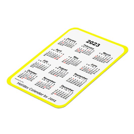 2023 Yellow Holiday Calendar door Janz Magnet Magneet (Linkerzijde)