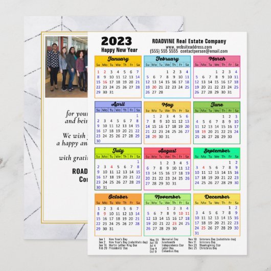2023 Zakelijke Kalender Modern Grijs Zwart Foto Feestdagenkaart (Voorkant / Achterkant)