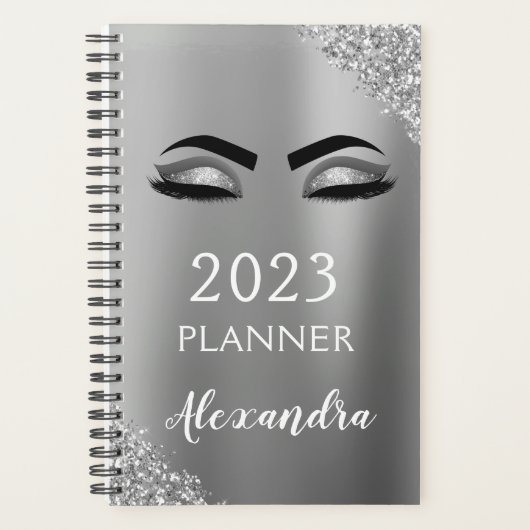 2023 Zilver Glitter Sparkel Wimpers Glam Planner (Voorkant)