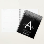 2023 Zilver Zwart Glitter Monogram Moderne Luxe Planner (Display)