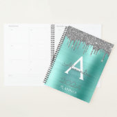 2023 Zilveren Turquoise Aqua Blauwe Glitter Monogr Planner (Display)