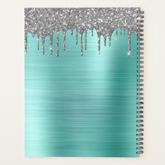 2023 Zilveren Turquoise Aqua Blauwe Glitters Monog Planner (Achterkant)