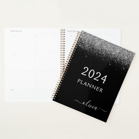 2023 Zilveren Zwarte Glitter Glam Monogram Planner (Display)