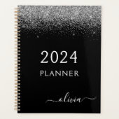 2023 Zilveren Zwarte Glitter Glam Monogram Planner (Voorkant)