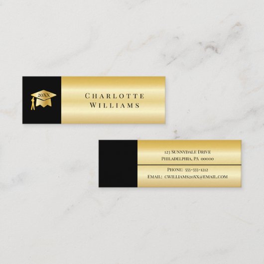 2023 zwart | Afstuderen van Pet van goudAfstudeerd Mini Visitekaartje (Voorkant / Achterkant)