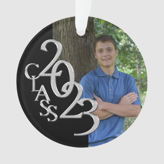 2023 Zwart en Zilveren Klasse Afstudeerder Foto Ornament (voorkant)