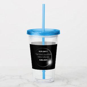 2024 & 2017 Dubbel Gedateerde Zonsverduistering Acryl Drinkbeker