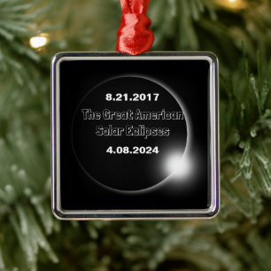 2024 & 2017 Dubbel Gedateerde Zonsverduistering Metalen Ornament